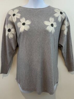 Gray Floral Appliqué Sweater